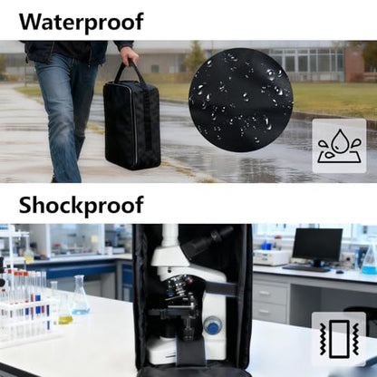 Microscope Carrying Case with Front Pockets 7.8" L x 6.6" W x 14" H - Universal, Foldable, Waterproof & Lightweight