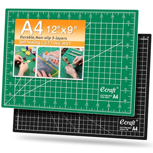Ecraft Self Healing Sewing Mat 9x12 Inch, Double Sided 5-Ply Fabric Rotary Cutting Mat for Quilting, Sewing & Craft Projects - Gridded Board, Green/Black - color: Green/Black, size: 12"L x 9"W