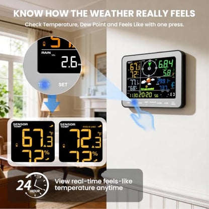 Sainlogic Weather Station Wireless, Weather Station with Rain Gauge, Wind Speed, Wind Direction, Weather Forecast, Air Pressure, Humidity (No WiFi), Gray - color: Gray