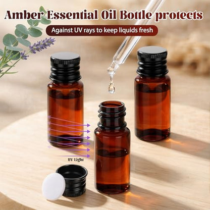 200 Pcs 10ml Mini Plastic Bottles Vials Tiny Jar with Aluminum Screw Lid Cap Clear Plastic Sample Container with Sealed Top Metal Lid for Cosmetic Essential Oil Specimen(Black and Amber) - color: Black and Amber