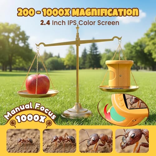 1000x Digital Microscope for Kids, Science Kits STEM Toy for Boy Girls 3-12 - color: Yellow