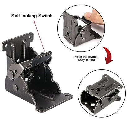 4Pc Fold Bracket for Table Bed Leg Feet,Self-Lock Hinge Hardware with Screw - size: Pack of 4