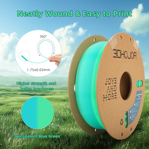 3DHoJor Transparent Multi Rainbow Color Gradient Change PLA 1.75mm 1KG 3D Printing Filament Crystal Rainbow PLA Clear PLA Filament with Cardboard Spool -Prairie - color: Prairie