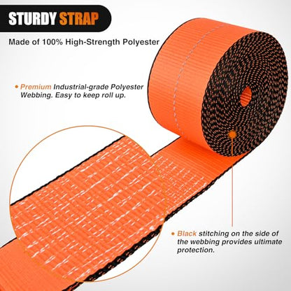 Nilight Truck Straps 4" x 30' Heavy Duty Tie Down with Flat Hooks - color: 4in x 30ft Truck Straps 2PCS Orange
