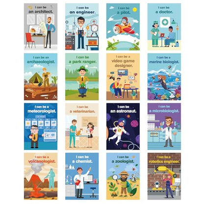HIQINLUG 16 PCS STEAM Careers Posters Classroom Decorations, Science Classroom Job Bulletin Board Decoration Job Chart Poster with Inspirational Quotes Poster for Schools Teacher Wall Decor Supplies