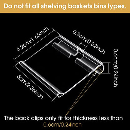 50pcs Labels for Storage Bins Plastic Label Clip, Basket Labels Clip On Wire Shelf Price Label Holder Merchandise Sign Display Holder, 50pcs Label Insert Included (2.36IN*1.57IN) - size: 2.36IN*1.57IN