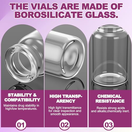 50 Pcs 2ml Sterile Vials Empty Vials for Injection, Purple Lid - color: Purple Lid