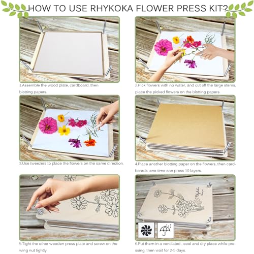 Rhykoka Large Flower Press, 10 Layers 11.8 x 8.3 Inches Wood Leaf Flower Press Kit for Adults, Teens
