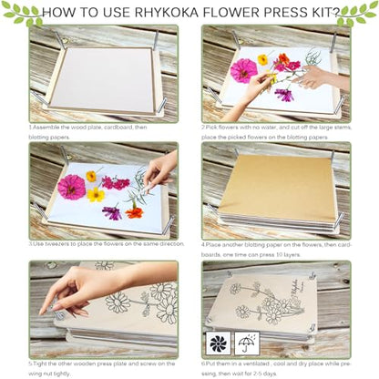 Rhykoka Large Flower Press, 10 Layers 11.8 x 8.3 Inches Wood Leaf Flower Press Kit for Adults, Teens