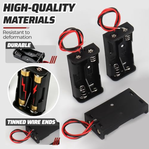 4PCS 2 AA Battery Holder with Leads, 5.7 Inch Wire Battery Case