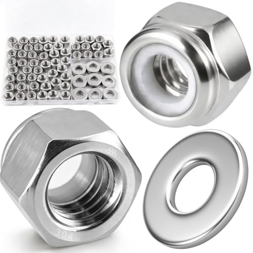 3/8-16 Lock Nut 96Pcs Stainless Steel Nylock Locking Nuts with Washers - size: locknuts-3/8" 96pcs