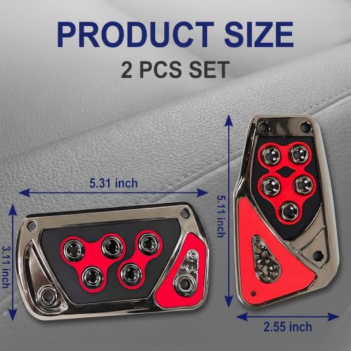 2 PCS Car Pedal Covers, Automatic Transmission Gas Brake Pedals Pads Non-slip Rubber Alloy Foot Pedal Plates, Fit Most Automatic Sedan SUV Truck (Red) - color: Red