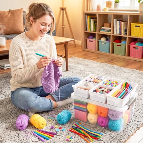 Citylife 17QT 2Packs Clear Craft Organizers and Storage Box with Tray - size: 17 Qt- 2 Pack