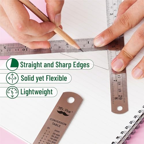 Mr. Pen- Metal Straight Edge Ruler, 4 pcs, 6", 8", 12", 14" - color: Silver, size: 6, 8, 12, 14 inch