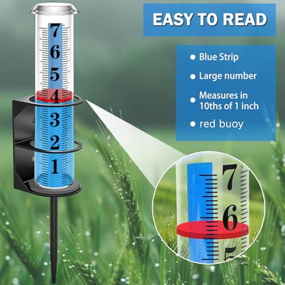 Rain Gauge Outdoor, Accurate Rain Gauges Outdoors Best Rated with Metal Rack Holder, Water Rain Meter with Thickened Plastic Large Font Tube for Yard, Easy to Read with Red Float - color: Metal rain gauge with foot