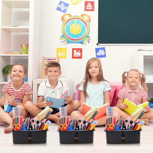 Threehoney 12 Pack Classroom Caddy 3 Compartment with Handle, Black - color: Black