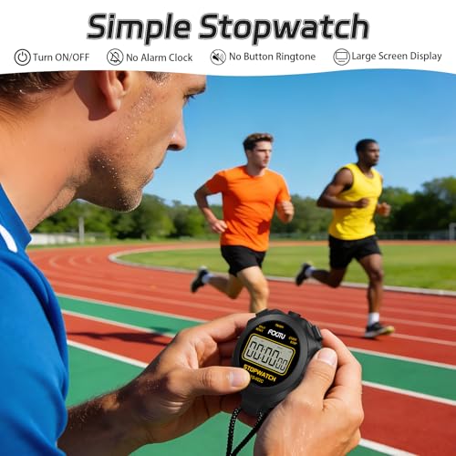 Digital Simple Basic Stopwatch Timer, Silent Stop Watch for Kids Coaches - color: Black