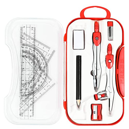 Vobou 10 pcs Math Geometry Set Student Supplies,Compass Kit Set (Red） - color: Red1