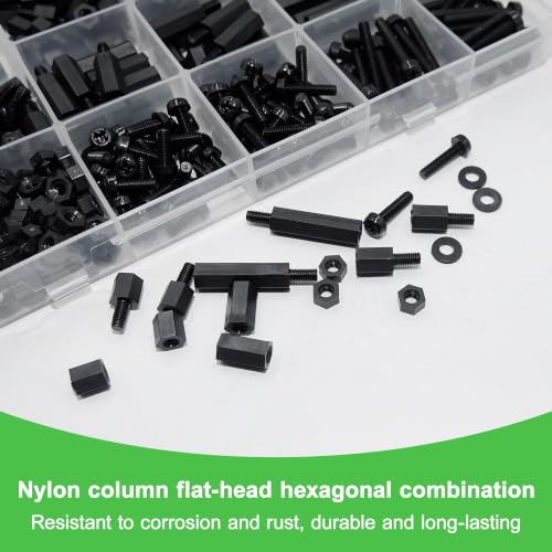 610pcs M3 Black Male Female Nylon Hex Spacer Standoff Screw Nut Set Assortment Kit Motherboard Standoffs Mounts Screws for PCB Motherboard Circuit Board Raspberry Pi and Hats - size: M3-610Pcs