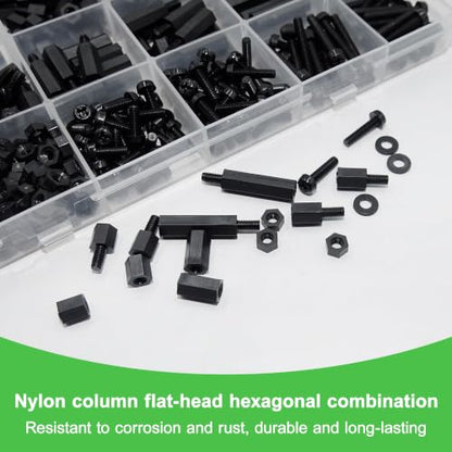 610pcs M3 Black Male Female Nylon Hex Spacer Standoff Screw Nut Set Assortment Kit Motherboard Standoffs Mounts Screws for PCB Motherboard Circuit Board Raspberry Pi and Hats - size: M3-610Pcs