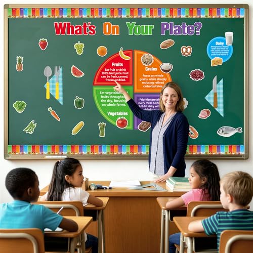 TICIAGA My Plate Bulletin Board Decoration - 86PCS What’s On Your Plate? Fruit Cutout for Back to School Classroom Decor Cafeteria Nutrition Food Classification Bulletin Display Wall Door Decor Supply - style: Nutrition