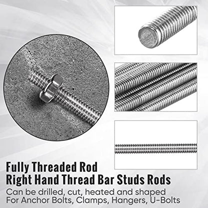 LEIFIDE 24 Pcs 8/32 in 4mm Threaded Rod with Hex Nuts, 12 Inch - size: 12 Inch