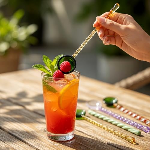 Homestia 4 Pieces Colorful Glass Dessert Spoon, Stirring Coffee Teaspoon - color: 4 PCS + 7'' +Glass Colored Stirring spoon