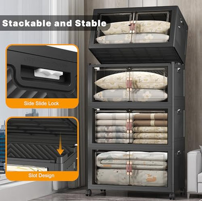 UAMFURI Stackable Storage Bins, 700QT Collapsible Drawers with 1 Lid - color: Dark-175QT, size: 4Pack with 1 top lid