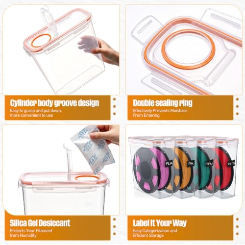 20 Pack 3D Printer Filament Storage Box Set,4 L,Orange Seal - color: Orange Seal