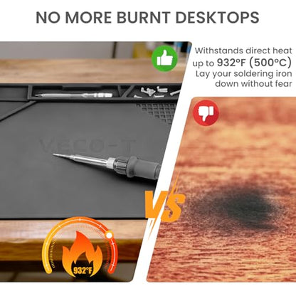 Silicone Soldering Mat with Soldering Stand, Heat Resistant 932°F, Large 20x14 Inch Non-Stick Workbench Mat for Electronics Repair, PCB, Phone, Watch, PC Building, Hobby & Craft – Grey - color: Grey