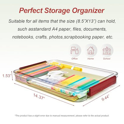 CATOOMUU 3-Pack 9x13 Shallow Flat Clear Plastic Project Case Storage Box - color: Small-Red-3-Pack