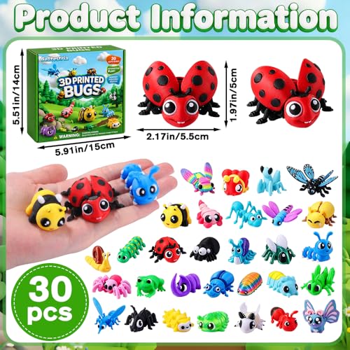 Celltestria 30Pcs 3D Printed Bugs Articulated Insect Animals Fidget Toys - style: 30Pcs 3D Printed Bugs