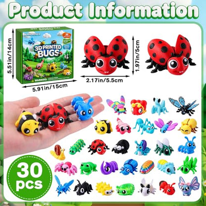 Celltestria 30Pcs 3D Printed Bugs Articulated Insect Animals Fidget Toys - style: 30Pcs 3D Printed Bugs