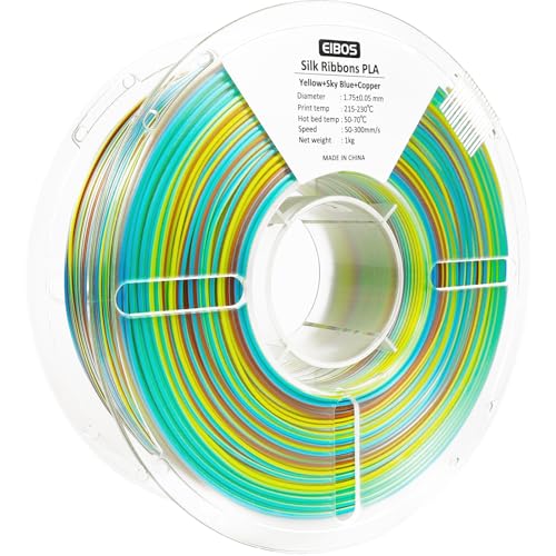 Silk Ribbon PLA 3D Printer Filament, Tri-Color Fast Color Changing PLA 1.75mm, Shiny Multicolor 3D Printing Filament 1kg / 2.2lbs, Yellow Sky+Blue+Copper - color: Yellow+sky-blue+copper
