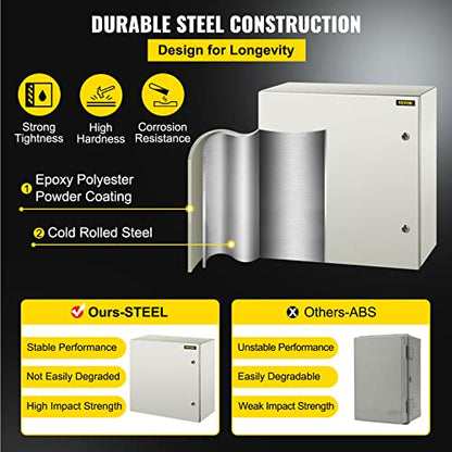 VEVOR NEMA Steel Enclosure, 24 x 24 x 12'' NEMA 4X Steel Electrical Box, IP66 Waterproof & Dustproof, Outdoor/Indoor Electrical Junction Box, with Mounting Plate - size: 24 x 24 x 12