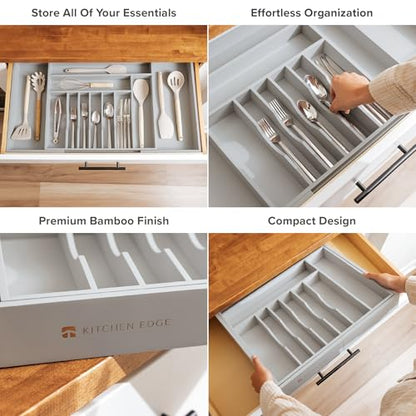 KitchenEdge Silverware & Utensil Organizer | Gray Bamboo, 18-33 In - color: Gray Bamboo, size: From 18" to 33" Wide