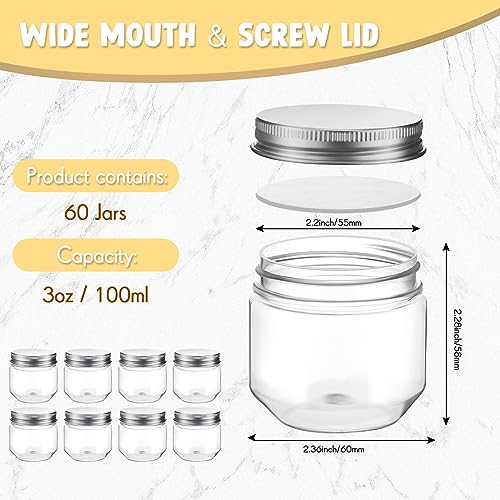 Tanlade 60 Pcs 3 oz Clear Plastic Mini Mason Jars with Lids, Silver - color: Silver