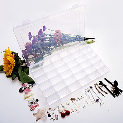 Gospire 36 Grids Clear Plastic Jewelry Box Organizer with Removable Divider - color: Clear-36 Grids