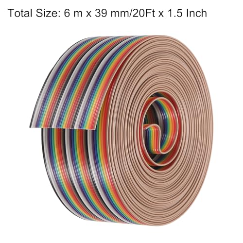 MECCANIXITY 1 Pcs 30Pin Flat Rainbow Ribbon Cable 20 Ft 1.27mm Pitch Breadboard Jumper Wires for Electronic Projects - size: 20 Ft, style: 30P
