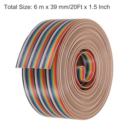 MECCANIXITY 1 Pcs 30Pin Flat Rainbow Ribbon Cable 20 Ft 1.27mm Pitch Breadboard Jumper Wires for Electronic Projects - size: 20 Ft, style: 30P