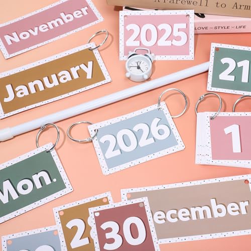 FYSUIMU Boho Calendar Bulletin Board Set Flip Calendar with 54 Cards & Adjustable Holder for Back to School Classroom Home Office DIY Decoration Supplies - style: Boho