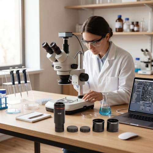 Garosa Microscope Adapter 0.5X C Mount Lens Adapter Microscope Camera Adapter 0.5X Times C Mount Compatible with CCD Interface Shrink Lens Microscope Lenses
