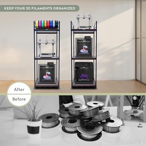 PT2 3D Printer Stand Rack, 3 Tier Heavy Duty 3D Printer Rack with Filament Organizer, Large Capacity for 3D Printers and Printing Filaments Storage with Wheels - color: PT2
