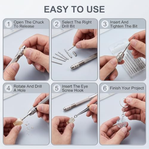 Pin Vise Hand Drill Set with 10 Bits and 600PCS Eye Screw Hooks