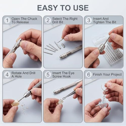 Pin Vise Hand Drill Set with 10 Bits and 600PCS Eye Screw Hooks