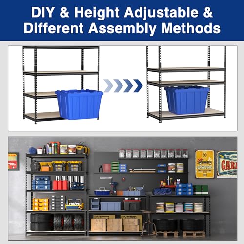 WORKPRO 5-Tier Adjustable Metal Shelving, 2500‑LBS Load, 48”W x 72”H x 24”D - size: 48”W x 72”H x 24”D Particle Board