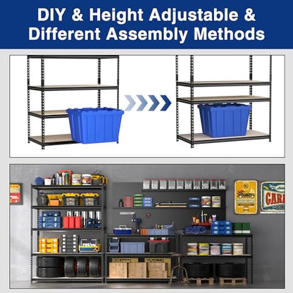WORKPRO 5-Tier Adjustable Metal Shelving, 2500‑LBS Load, 48”W x 72”H x 24”D - size: 48”W x 72”H x 24”D Particle Board