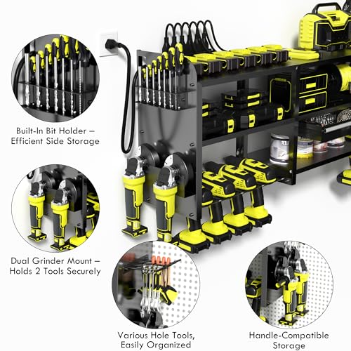 KSVO Large Power Tool Organizer Wall Mount with Locking Drawers, Black - color: black