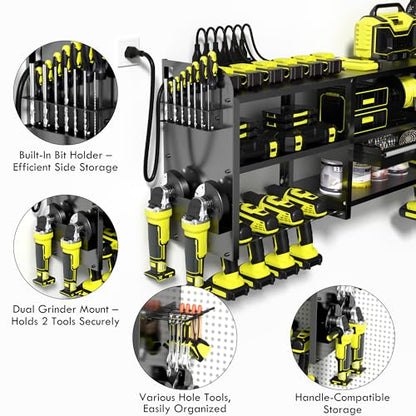 KSVO Large Power Tool Organizer Wall Mount with Locking Drawers, Black - color: black