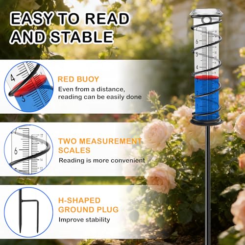 JMBay Upgrade Rain Gauge, Detachable Spiral Rain Gauge Outdoor, Rain Measure Gauge for Yard, Large Number Rain Water Meter, Thickened Plastic Rain Gauge with Stake and Metal Frame for Patio,Lawn - color: 3-section Spiral Rain Gauge